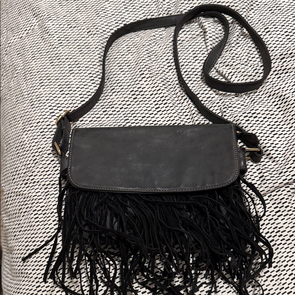 Black Fringe Crossbody Bag - Women's Shoulder Bag
